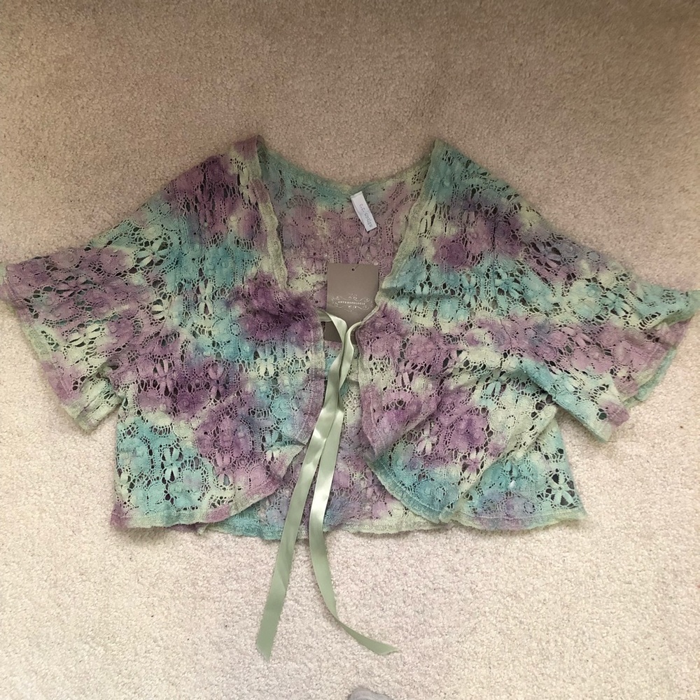 Anthropologie Crochet Tie Dye Cropped Tie Sweater/ Shrug